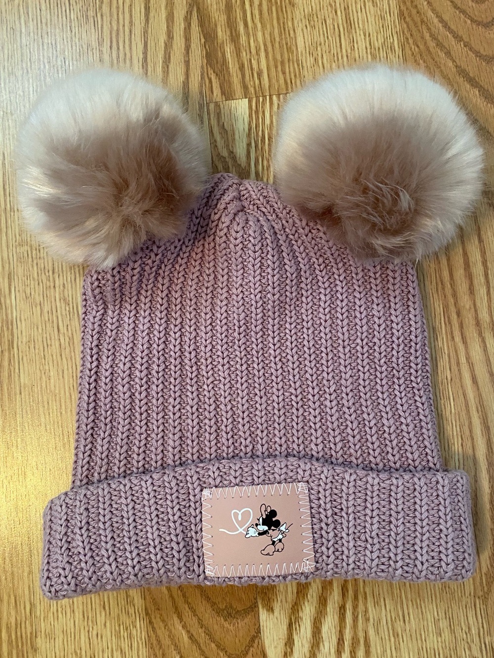 Disney x Love Your Melon Minnie Mauve Pink Double Pom Pom knit beanie womens